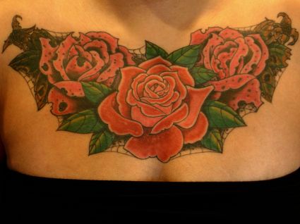 Girl's Chest Rose Tattoo